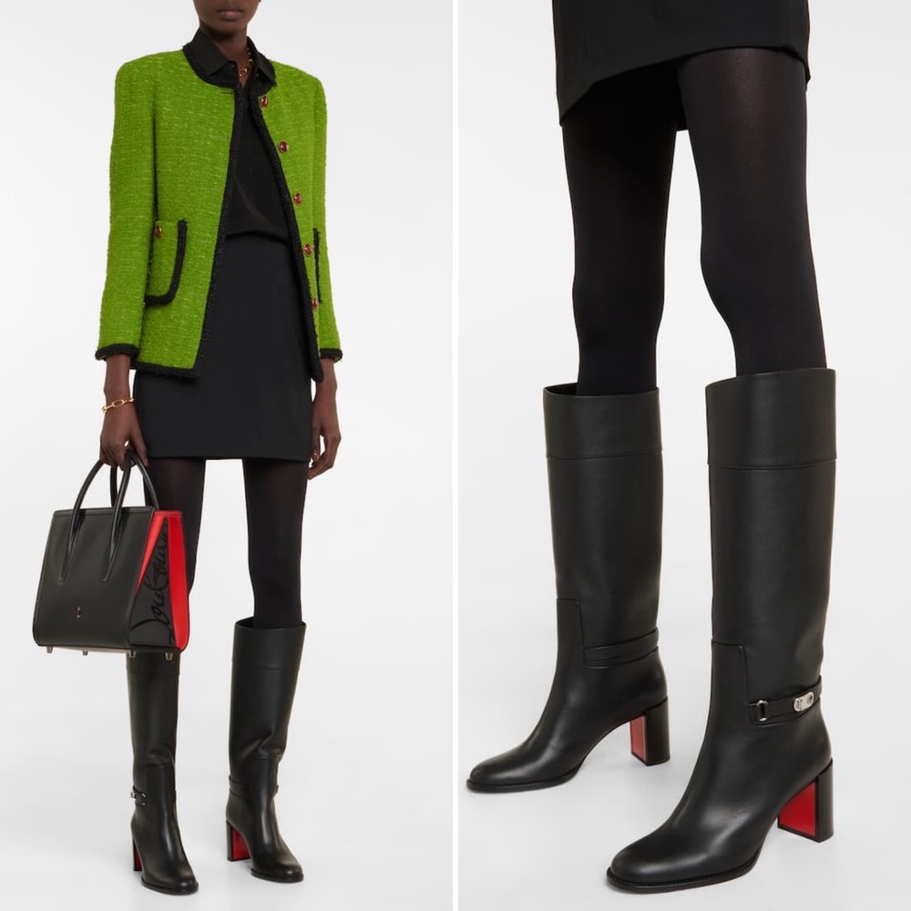 Christian Louboutin Black Lock 70 Leather Knee-high Boots Tall Block heel chunky